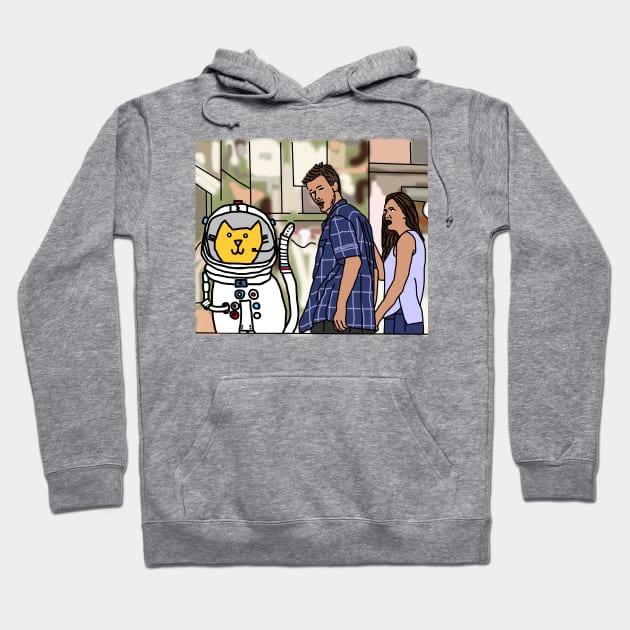 Distracted Boyfriend Meme Space Cat Sci Fi Hoodie by ellenhenryart